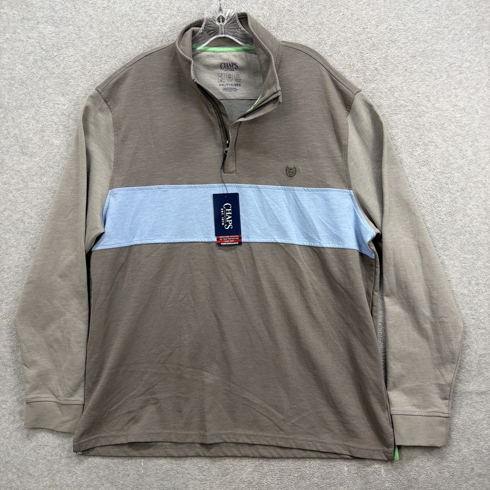 Chaps 1/4 Zip Mens XXL Grey Blue Colorblock Sweater Wicking Performance Golf NEW